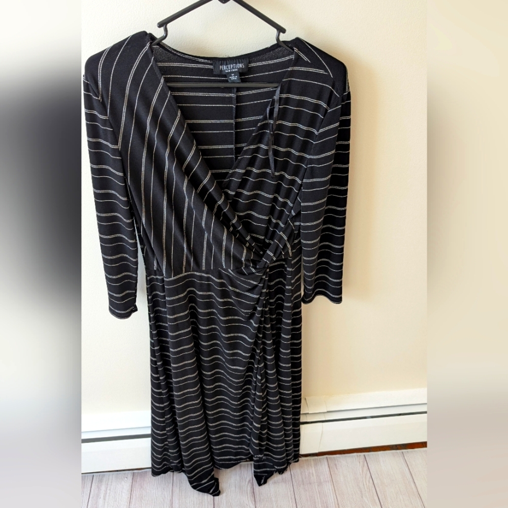 Perceptions New York black striped long sleeve fitted dress. Size medium